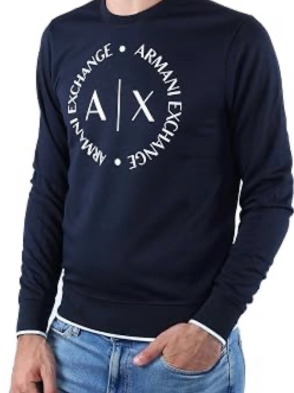 Armani Exchange Navy Crewneck with White A|X Circle Logo